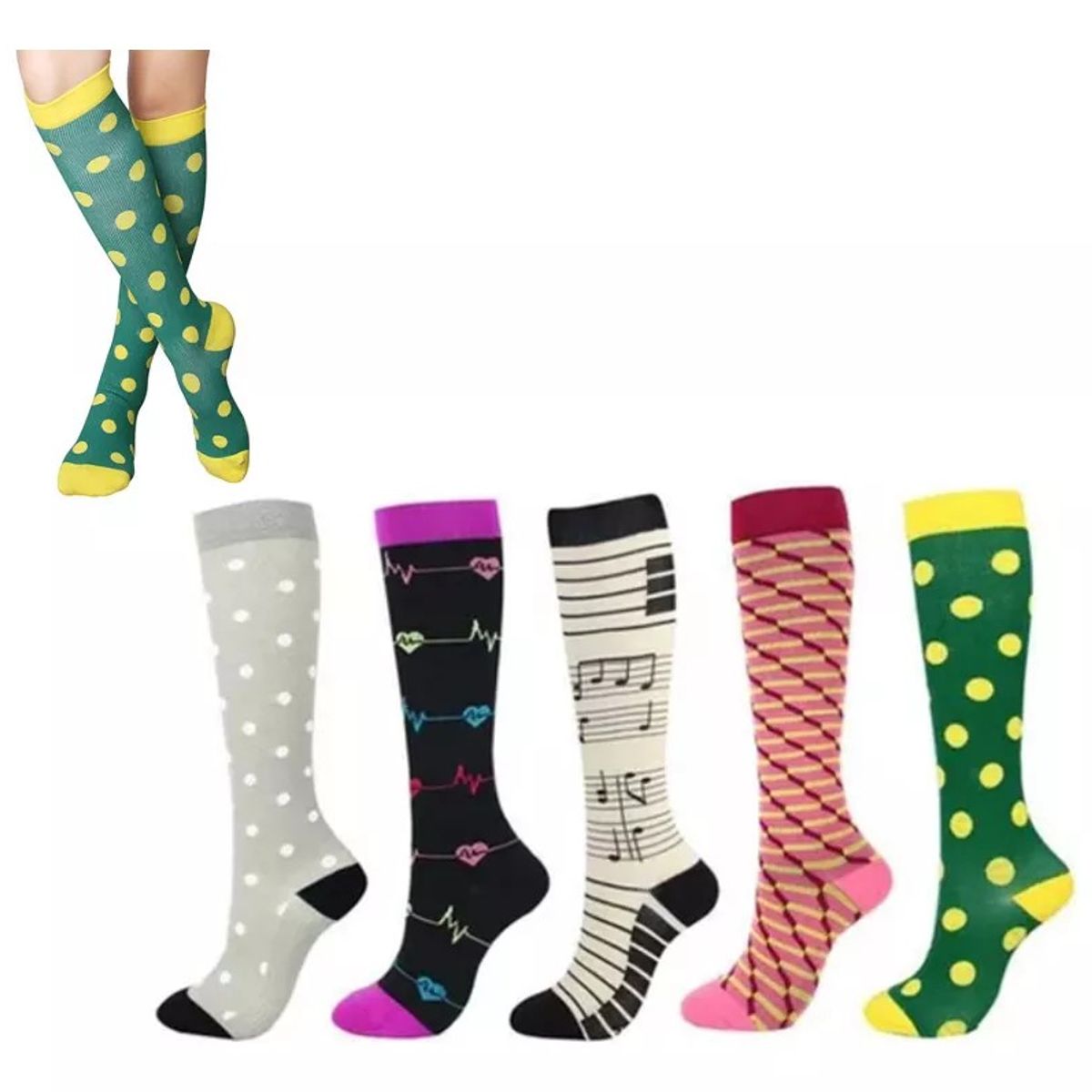 KUANGYE - Pack 5 Medias Calcetines Compresión Várices Diseños Surtidos