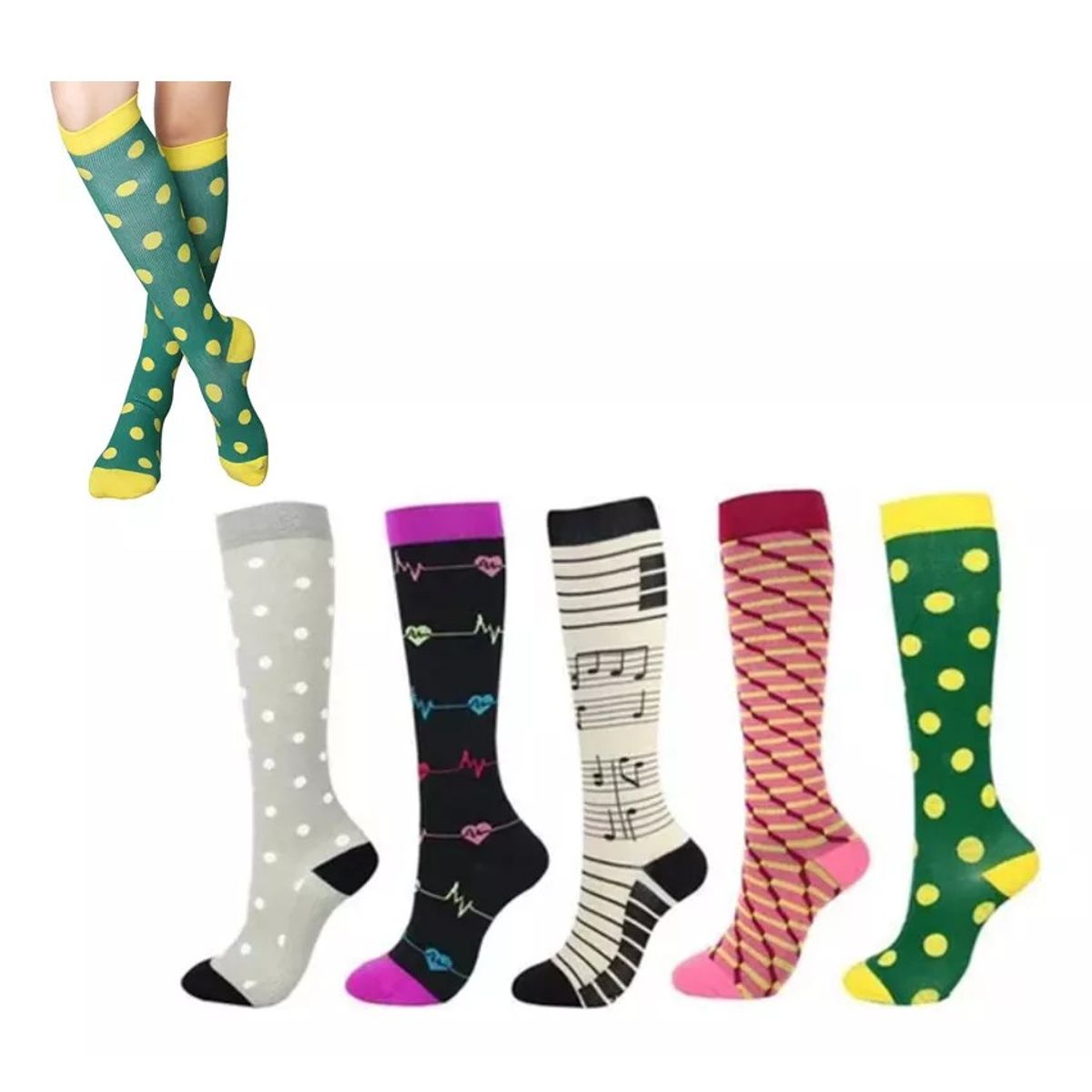 KUANGYE - Pack 5 Medias Calcetines Compresión Várices Diseños Surtidos
