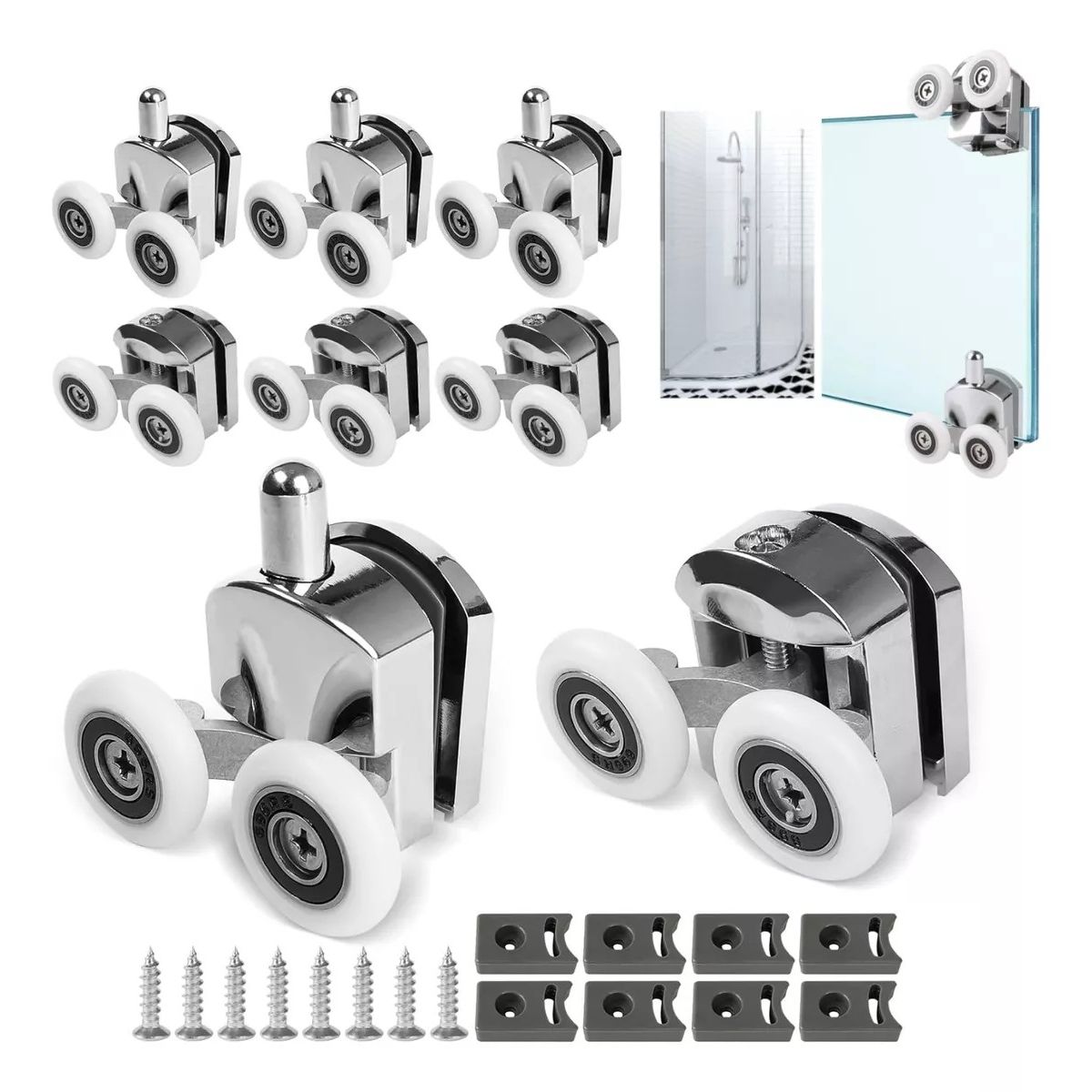 KUANGYE - Rueda Para Door De Baño De Ducha 4 Superiores Y 4 Inferiores
