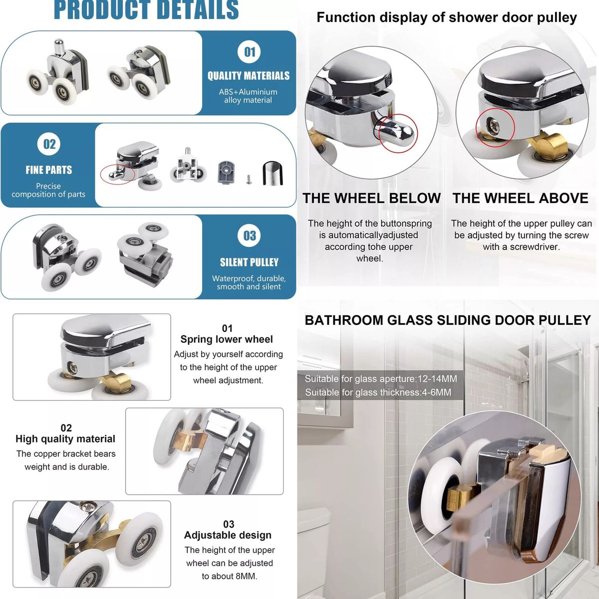 KUANGYE - Rueda Para Door De Baño De Ducha 4 Superiores Y 4 Inferiores