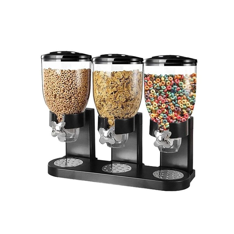 GENERICO - Dispensador Triple De Mesa Cereal Granos Frutos Secos Negro