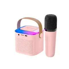 GENERICO - Parlante Bluetooth Karaoke Portatil RGB con Microfono Rosado