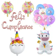 GENERICO - Set de Globos foil + látex unicornio para cumpleaños