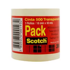3M - Cinta Adhesiva Cristal 18 mm X 30 M Pack 3 Unidades