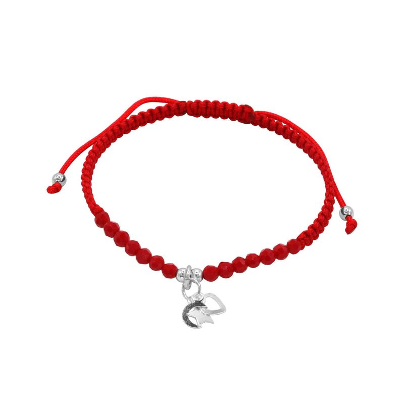 GENERICO - Pulsera De Macrame Ajustable Cristales Rojos Triple Efigie De Plata