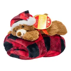 BAMBINO - Frazada Y Peluche Set 2 Piezas Navidad Oso Café