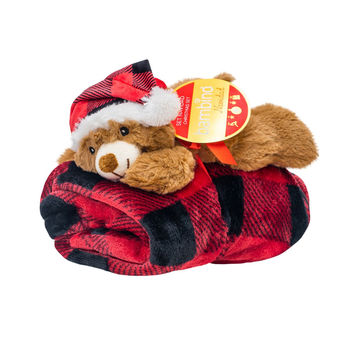 BAMBINO - Frazada Y Peluche Set 2 Piezas Bambino Navidad Oso Café
