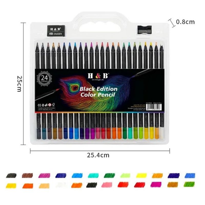 GENERICO - Lápices Soft Profesionales Set 24 Colores Black Edition