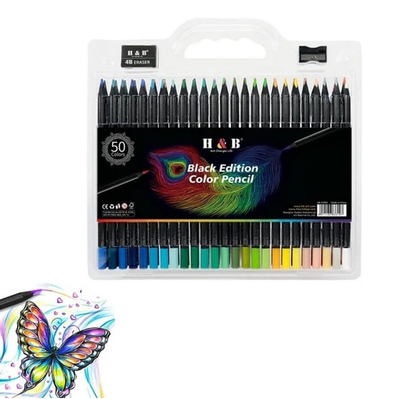 GENERICO - Lápices Soft Profesionales Set 50 Colores Black Edition