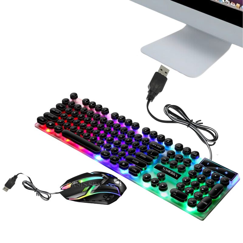 GAMEMAX - Teclado Gamer Luz Multicolor Usb +mouse Color Negro