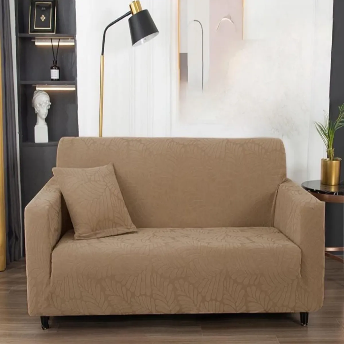 GENERICO - Funda Sofá 3 Cuerpos Texturizada Ajustable café claro