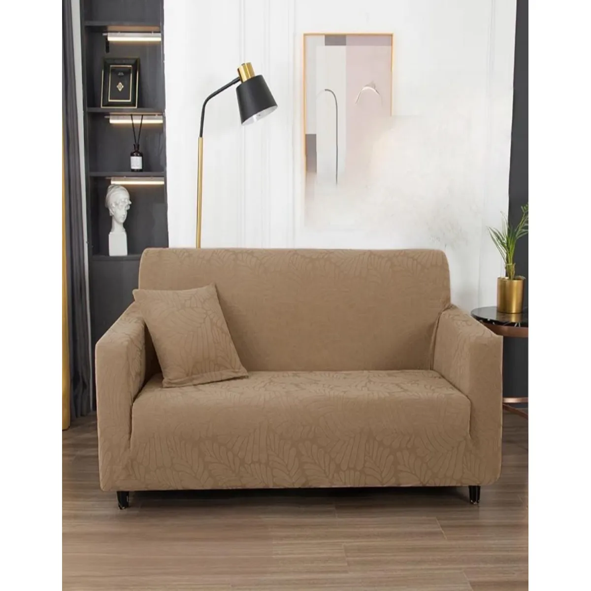 GENERICO - Funda Sofá 3 Cuerpos Texturizada Ajustable café claro