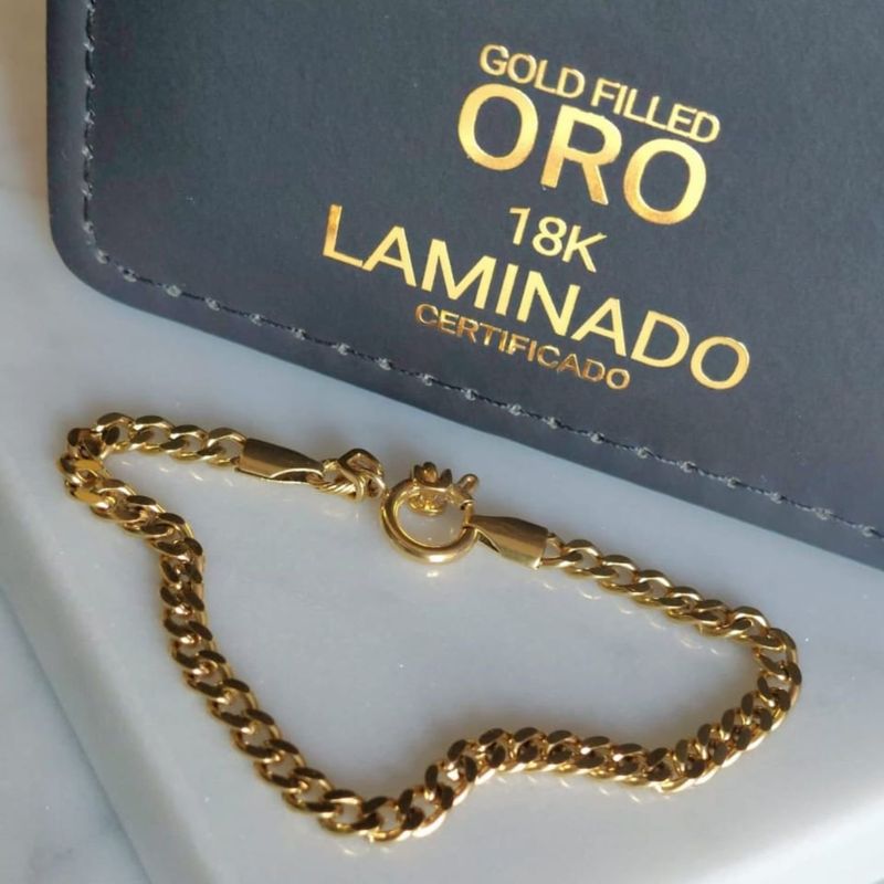 GENERICO - Pulsera ORO LAMINADO 18K Tejido GRUMET Con BROCHE TIMÓN