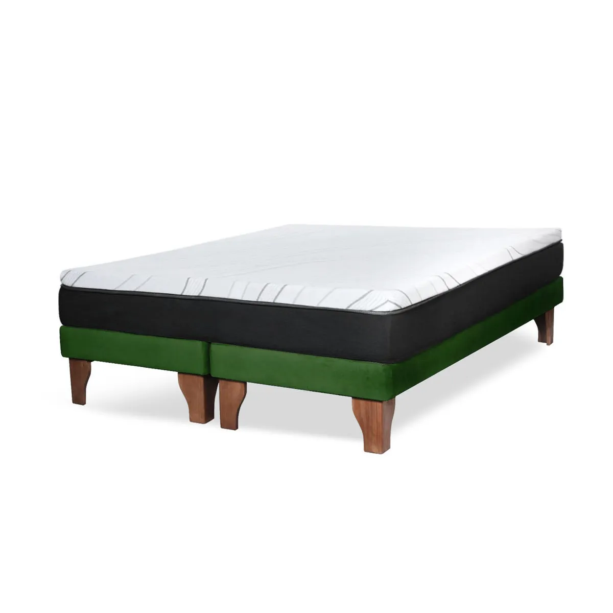 LATAM HOME - Cama Europea Zen Pro Colchon Resortes 2 Plazas Base Dividida Tela Verde