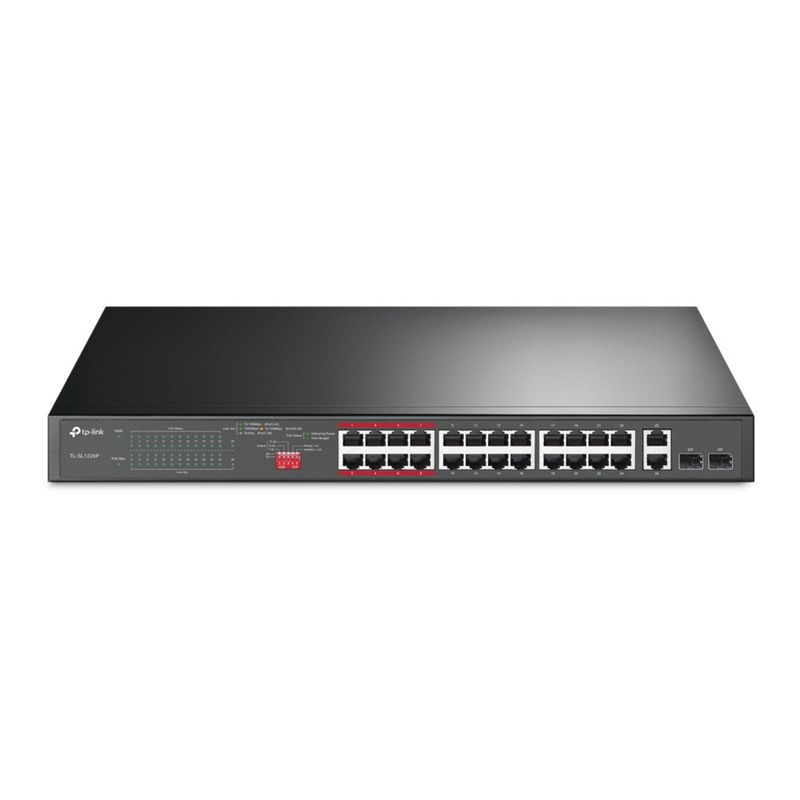 TP LINK - Switch 24 puertos PoE+ a 10/100 Mbps + 2 Gigabit SFP SL1226P