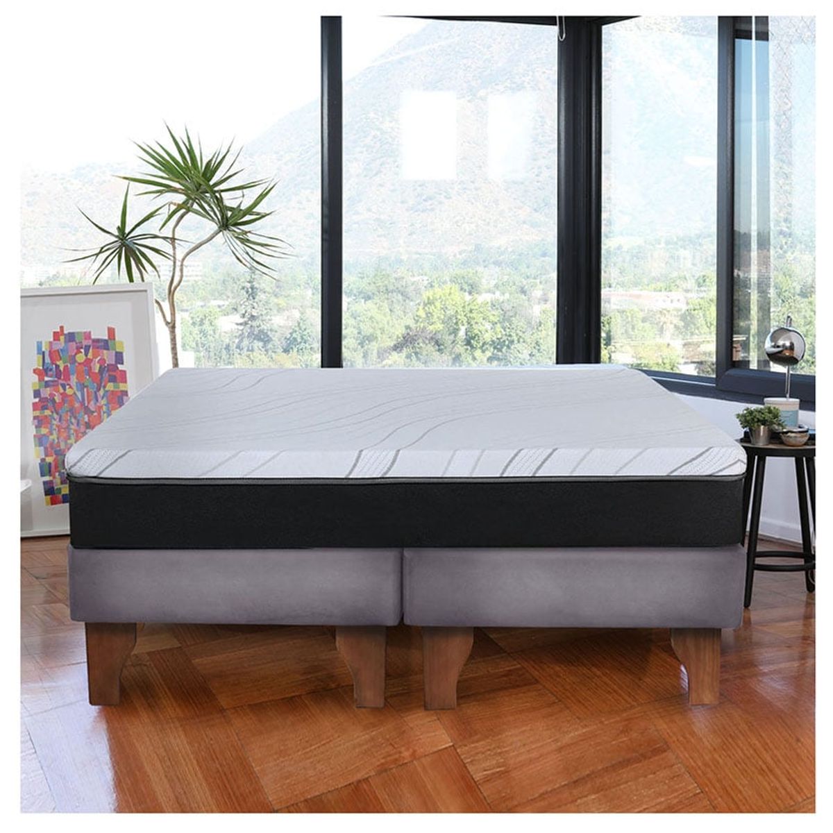 LATAM HOME - Cama Europea Zen Pro Colchon Resortes 2 Plazas Base Dividida Tela Gris