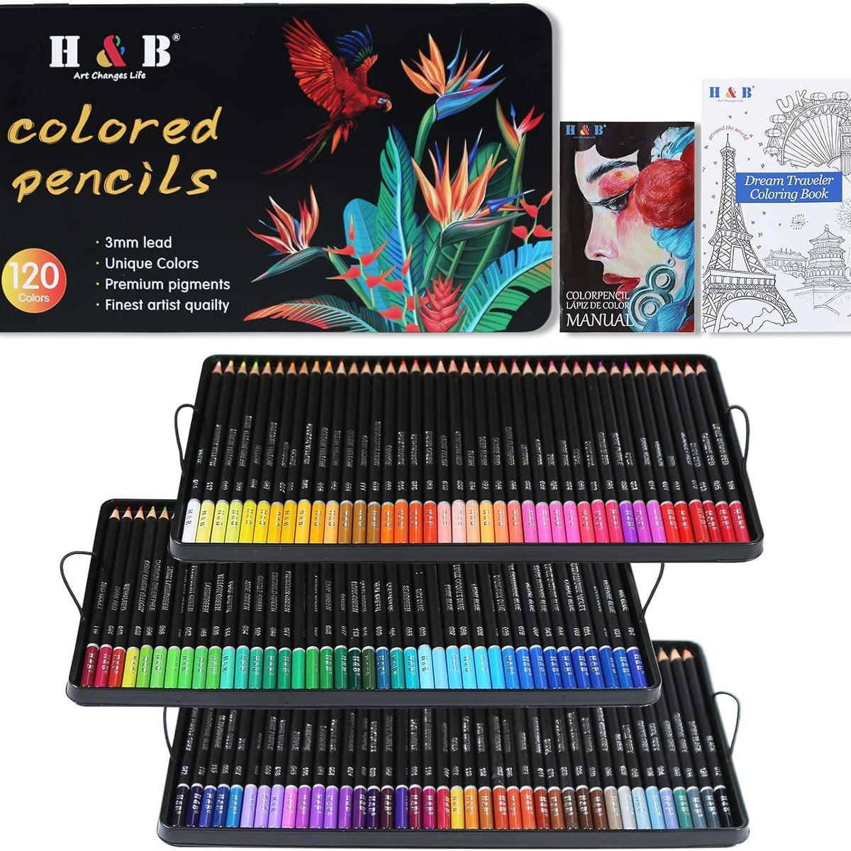 GENERICO - Lapices Colores 120 Arte Profesional Dibujo Caja Metalica