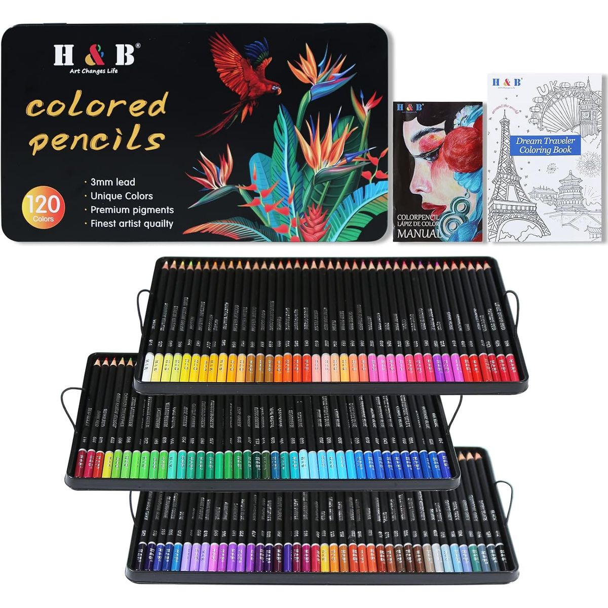 GENERICO - Lapices Colores 120 Arte Profesional Dibujo Caja Metalica