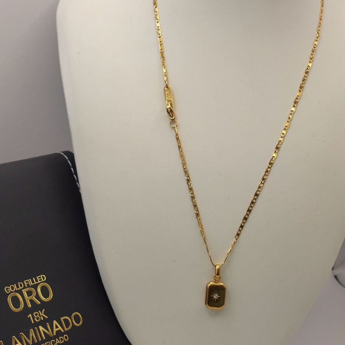 GENERICO - Cadena ORO LAMINADO 18K Tejido ANCLA Con colgante lingote