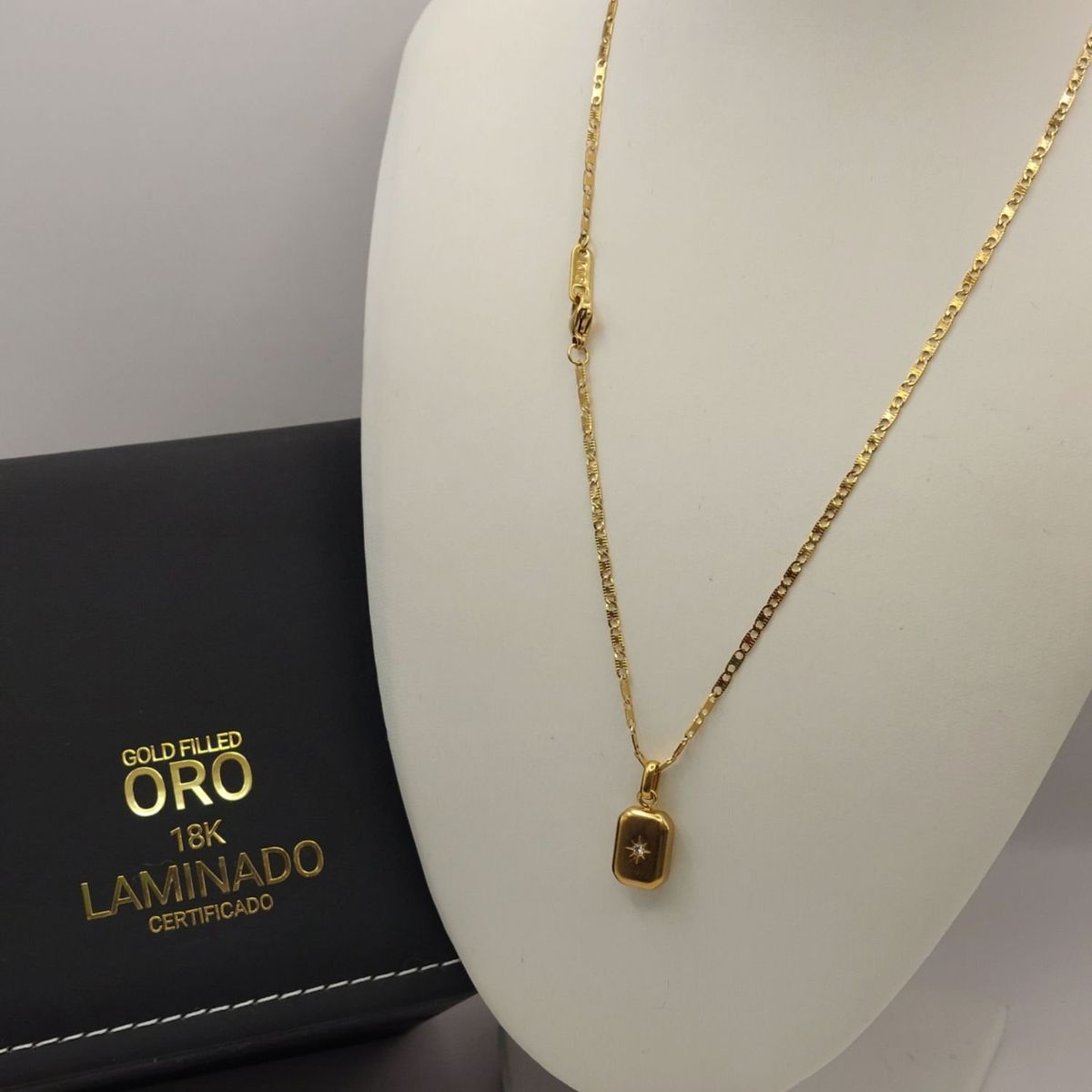 GENERICO - Cadena ORO LAMINADO 18K Tejido ANCLA Con colgante lingote