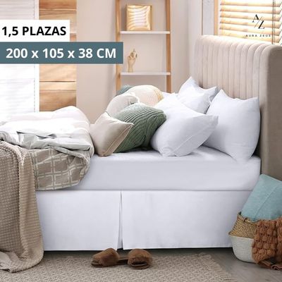 Imagen 2 del producto Faldon Cama 1,5 Plazas Blanco Liso Elasticados Premium Aura Zeus