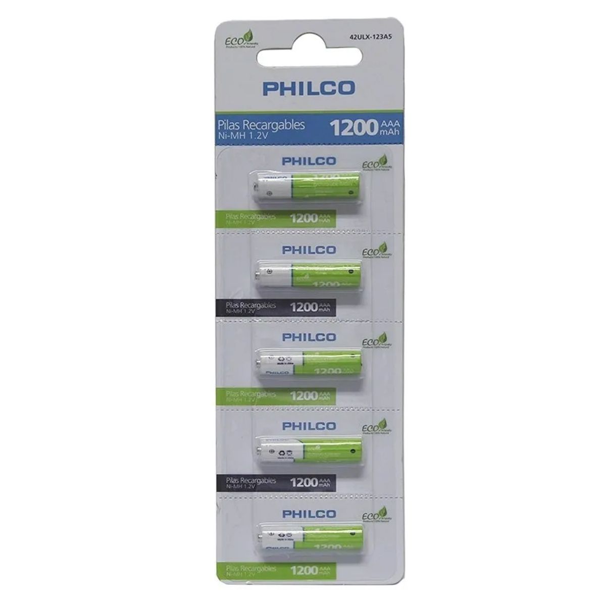 PHILCO - Pilas Recargables AAA Precargadas 1200 Mah 1.2V 5 Unidades PHILCO