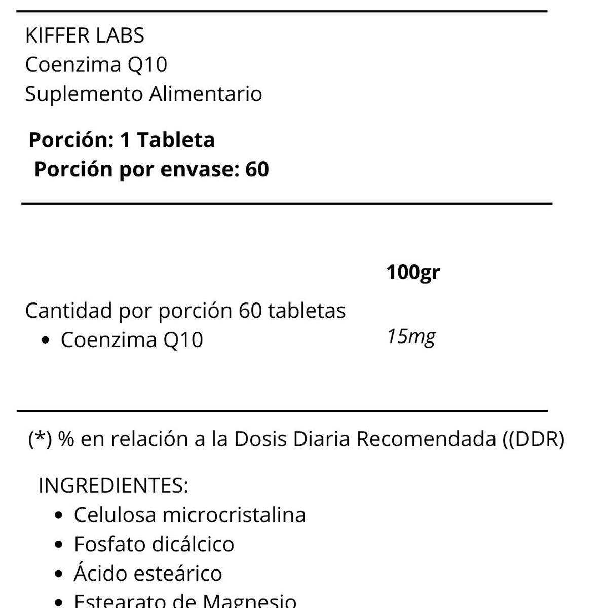 KIFFER - COENZIMA Q10 15MG 60 TABLETAS - KIFFER