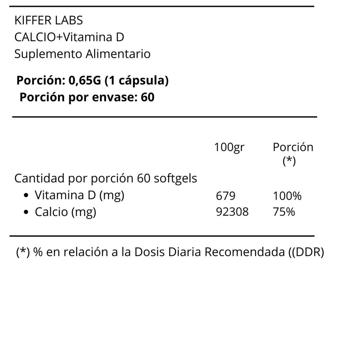 KIFFER - CALCIO 600MG + VITAMINA D 60 TABLETAS - KIFFER