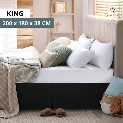 Imagen 2 del producto Faldon Cama King Negro Liso Elasticados Premium Aura Zeus