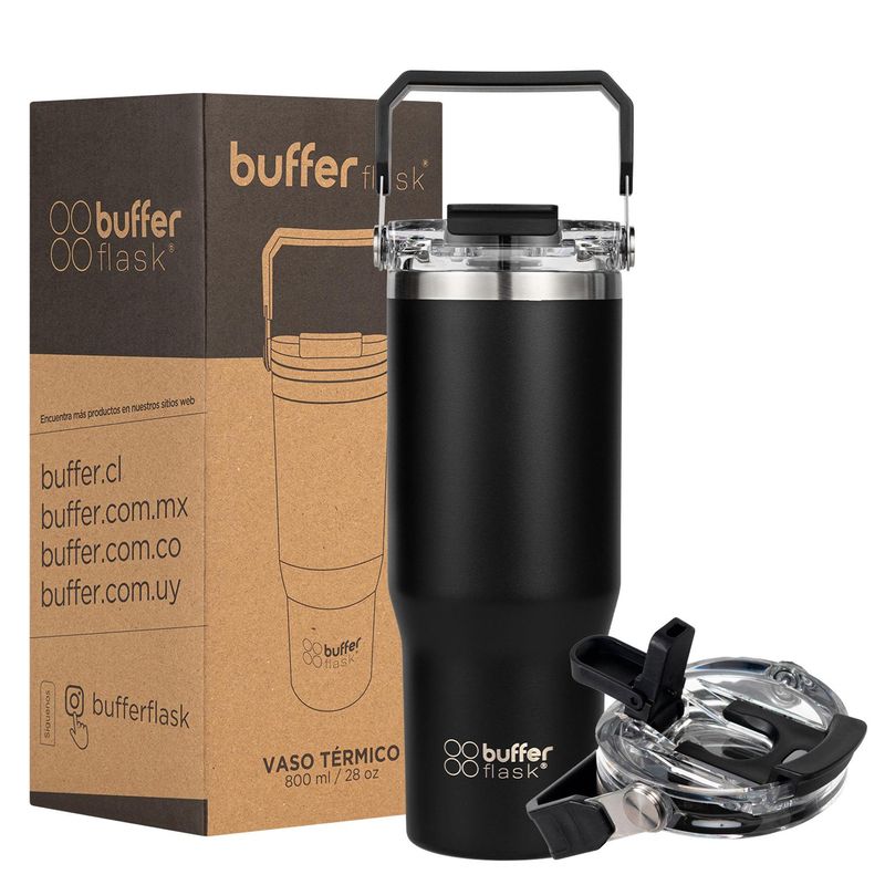 BUFFER FLASK - Vaso Tumbler Termico Botella Agua Buffer Inox 830 ml - Negro