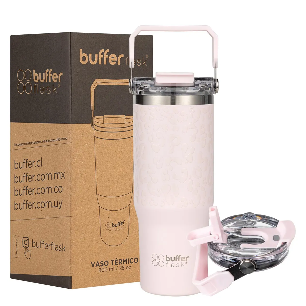 BUFFER FLASK - Vaso Tumbler Termico Botella Agua Buffer Inox 830 ml - Rosa