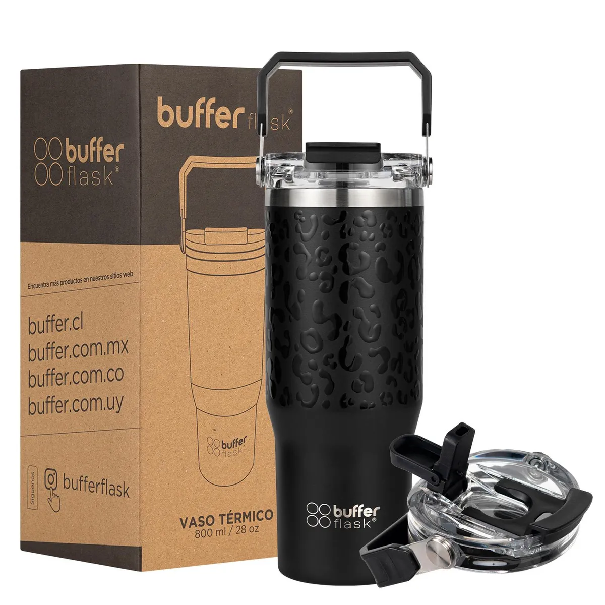 BUFFER FLASK - Vaso Tumbler Termico Botella Agua Buffer Inox 830 ml - Negro
