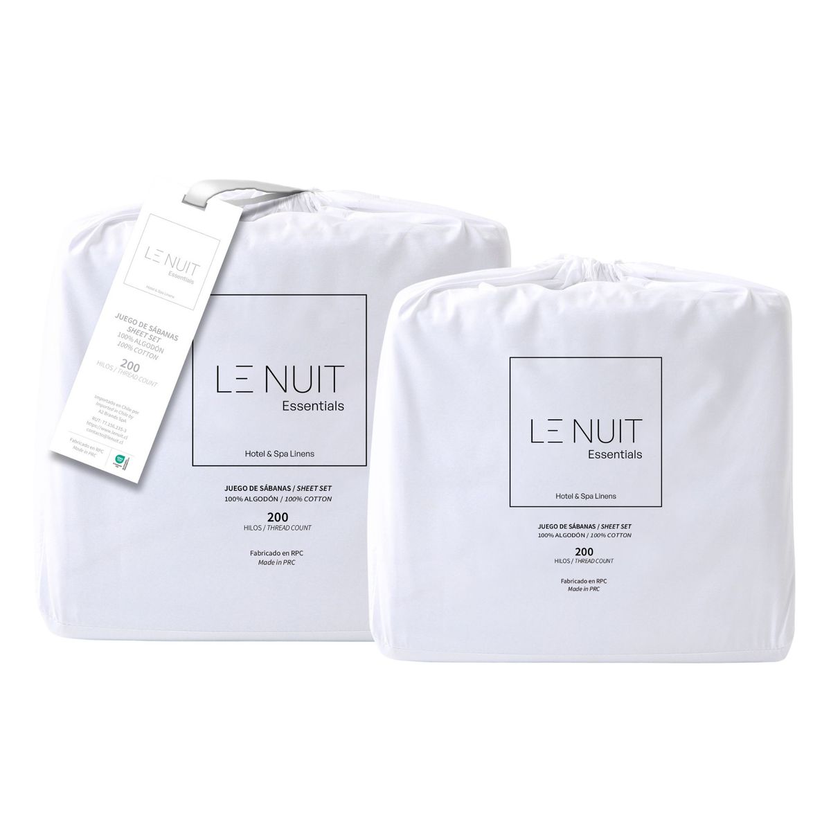 LE NUIT - 2 Sábanas 1 Plaza 100% Algodón Percale 200 Hilos Essentials Liso Blanco