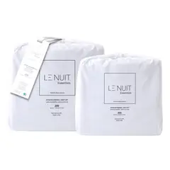 LE NUIT - 2 Sábanas King 100% Algodón Percale 200 Hilos Essentials Liso Blanco