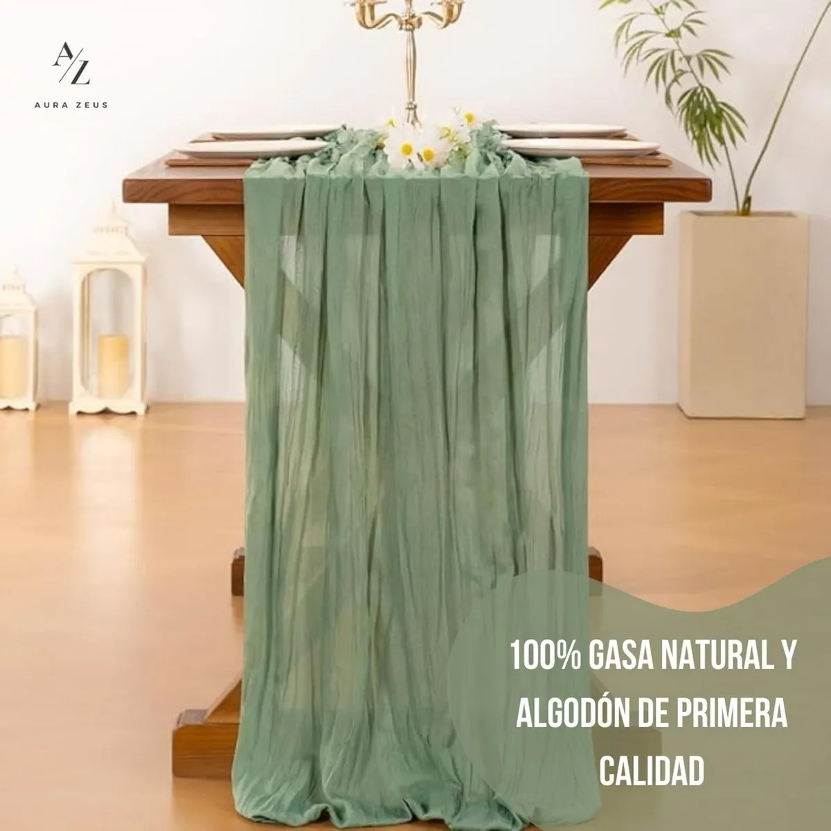 AZ AURAZEUS - Camino De Mesas Gasa Rectangular Mantel Centro Tela 300 x 90 Cm Az