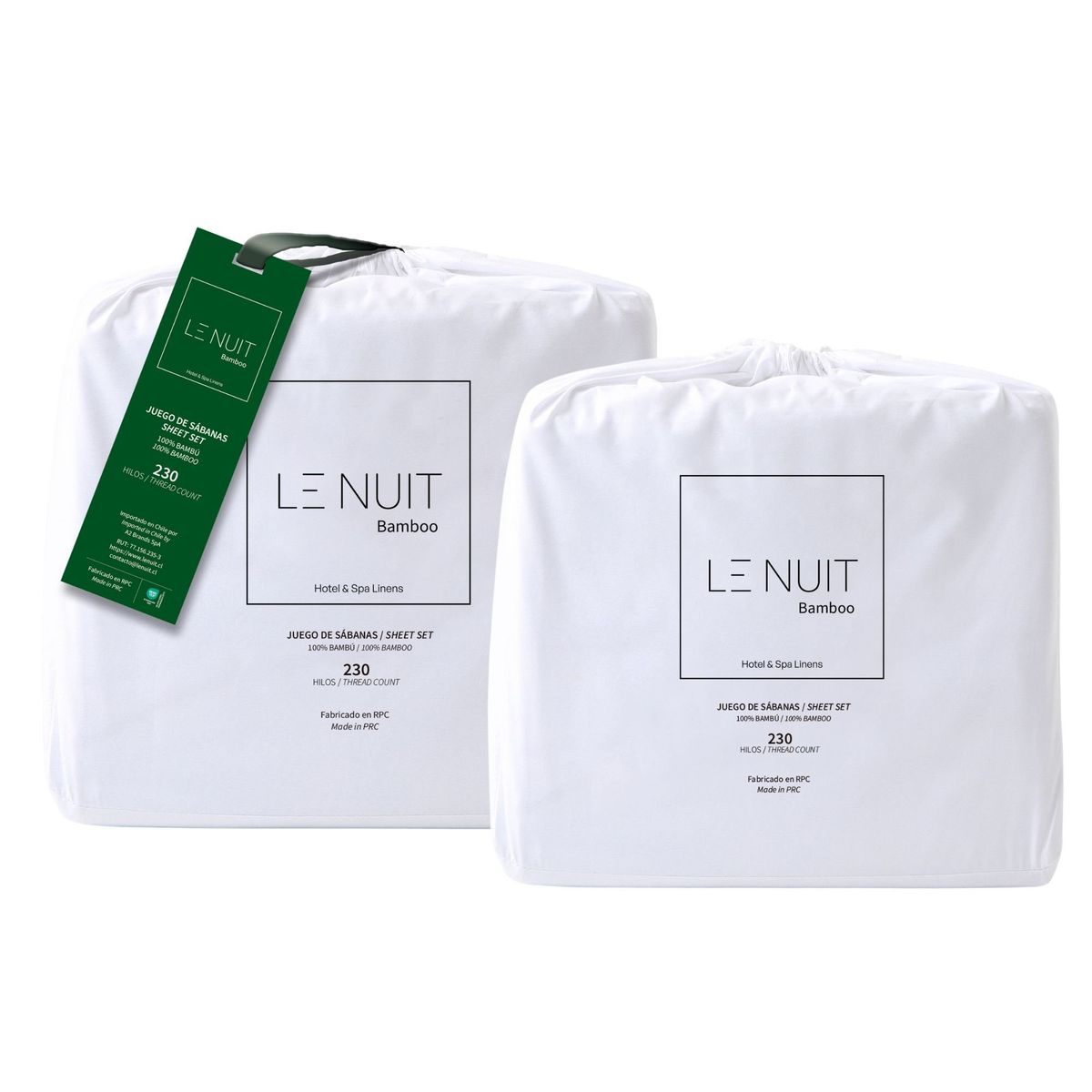 LE NUIT - 2 Sábanas 15 Plazas 100% Bambú Twill 230 Hilos Essentials Liso Blanco