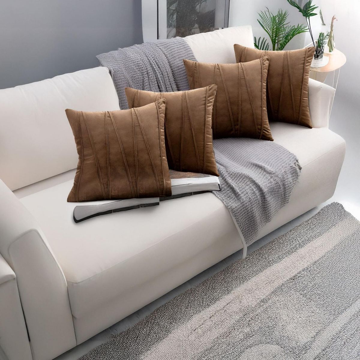 GENERICO - Fundas De Cojin Decorativa 45x45 Lineas Cafe PACK 4 U