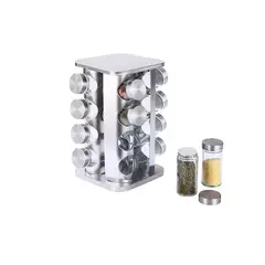 GENERICO - Especiero Cocina 16 Condimentos Giratorio Vidrio Acero Gris