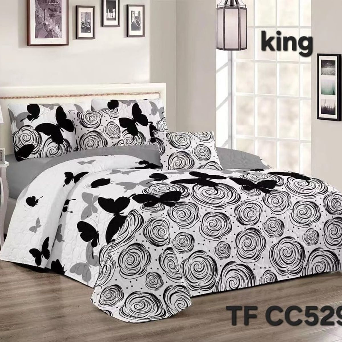 ANGELES DEL HOGAR - Cobertor de Verano Quilt  2 Plaza  Blanco con Negro TFCC529