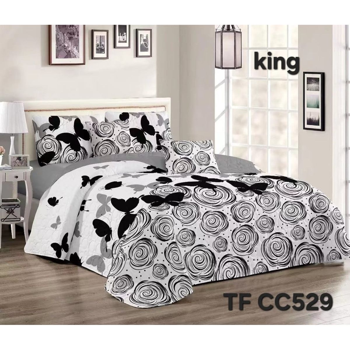 ANGELES DEL HOGAR - Cobertor de Verano Quilt  2 Plaza  Blanco con Negro TFCC529