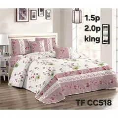 ANGELES DEL HOGAR - Cobertor de Verano Quilt King  Flores Blanco con Rosa TFCC518