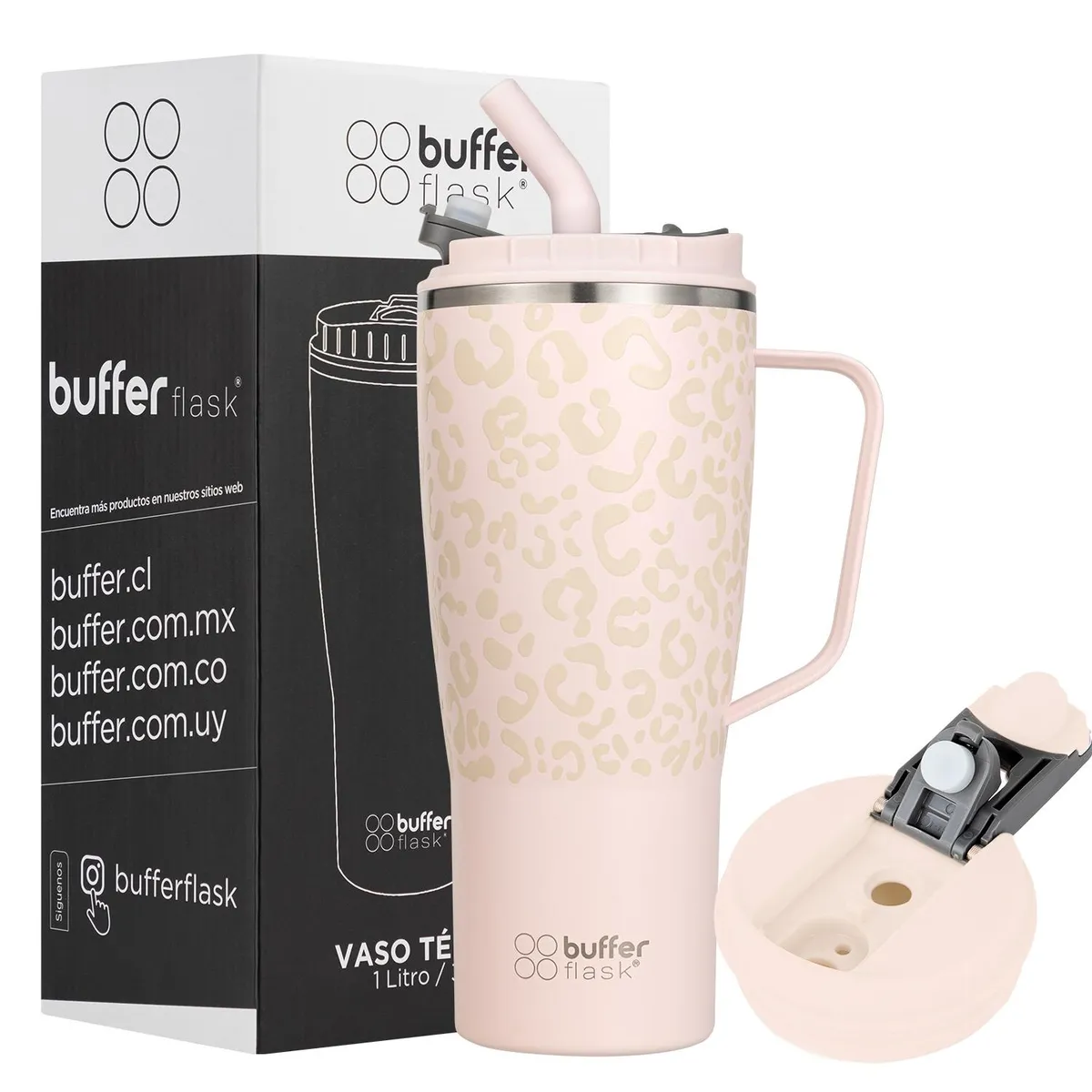 BUFFER FLASK - Vaso Termico Mug Tumbler Buffer 1Lt Acero Inox Frio Calor - Rosa