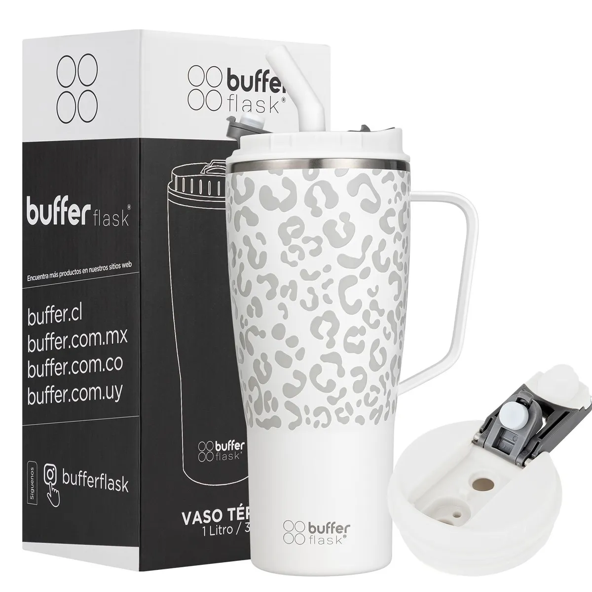 BUFFER FLASK - Vaso Termico Mug Tumbler Buffer 1Lt Acero Inox Frio Calor - Blanco