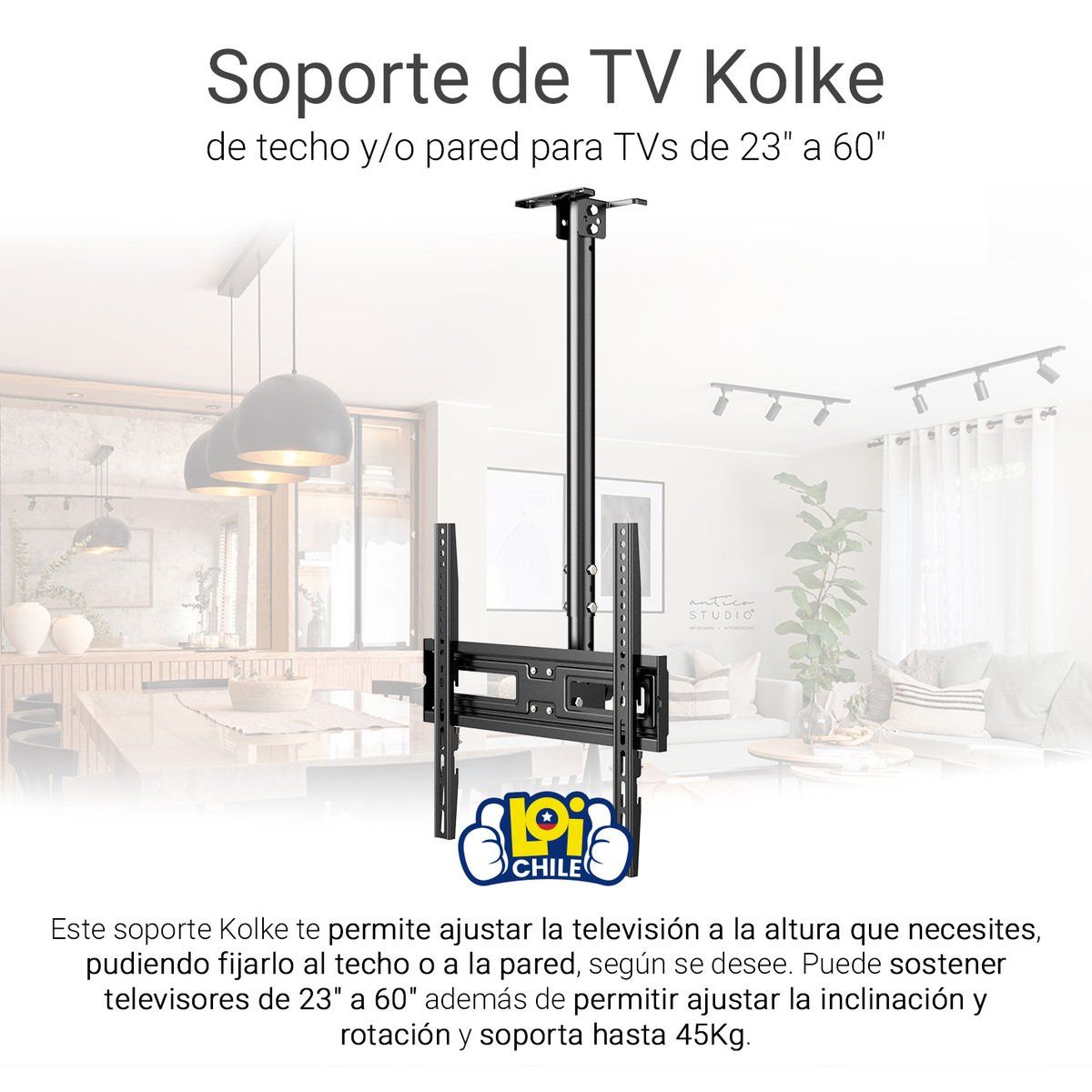 KOLKE - Soporte de Techo o Pared para TV Kolke 23” a 60” Giro 360°