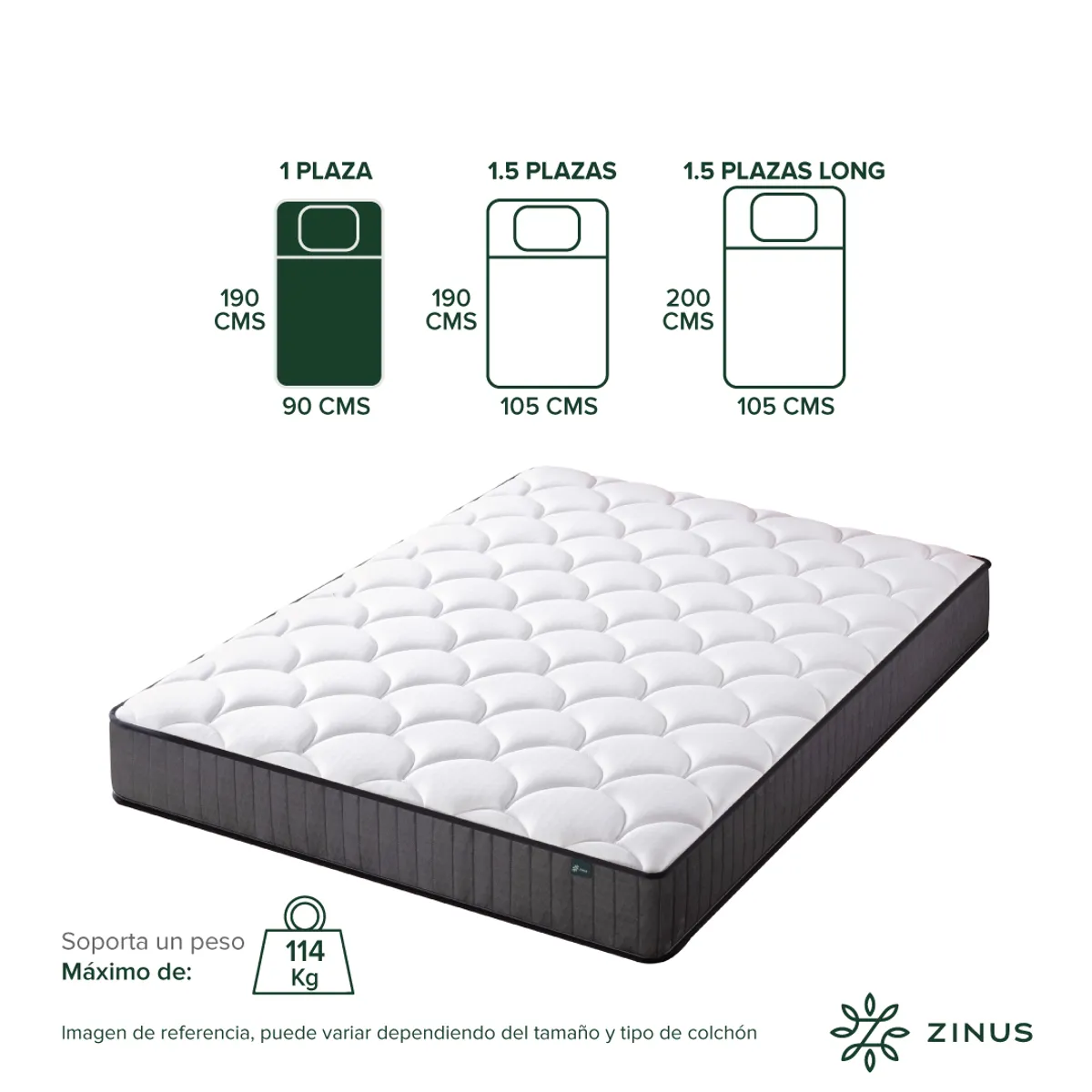 ZINUS - Colchón Zinus 1 Plaza 90x190x20cm Espuma y Resortes Pocket