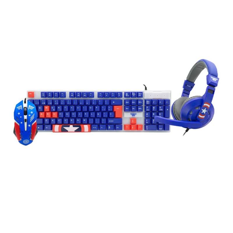 GENERICO - Kit Gamer Marvel Capitan America 3en1 Teclado Mouse Audifono GENERICO