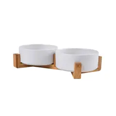 LERNEN - Plato Comedero Doble Grandes De Ceramica Para Perro Gato Xl