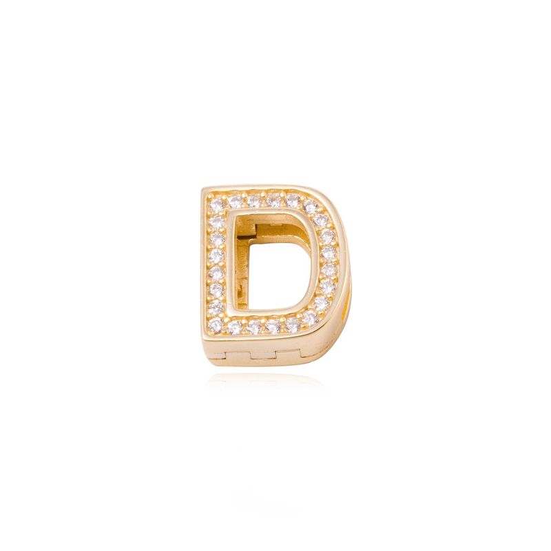 JB JOYAS BARON - Dije de Plata broche Letra D con Circonita Revestido en Oro 18kt
