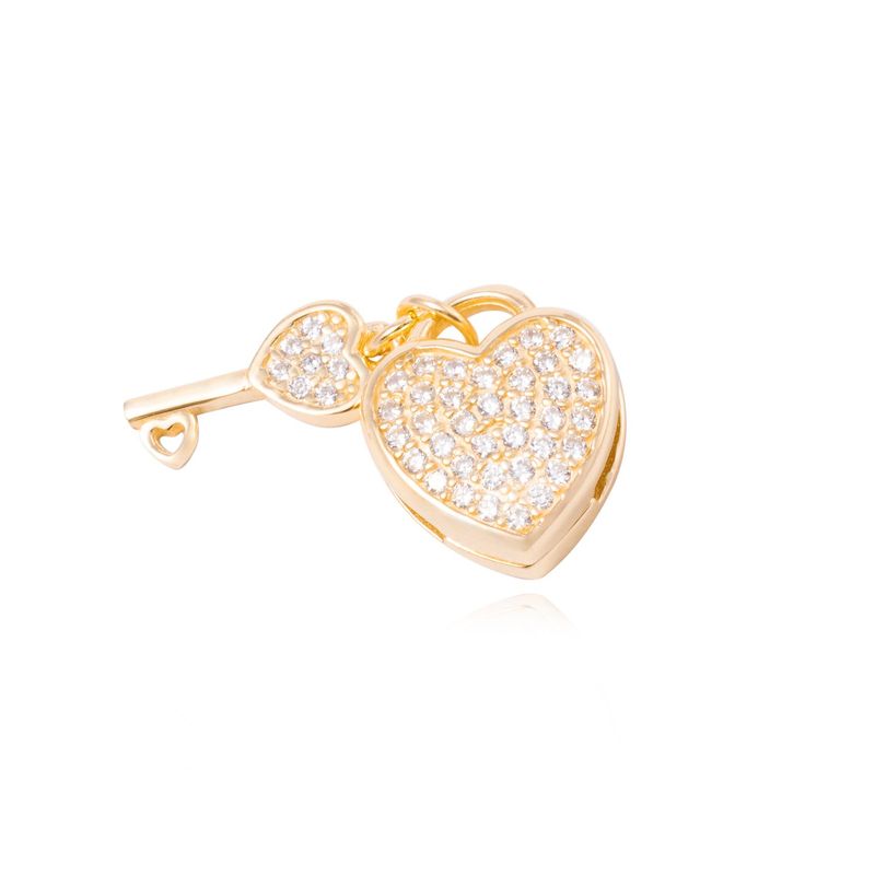 JB JOYAS BARON - Dije de Plata broche Corazón Llave con Circonita Revestido en Oro 18kt