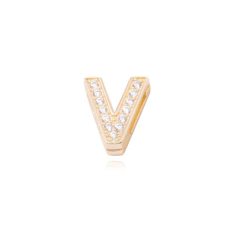JB JOYAS BARON - Dije de Plata broche Letra V con Circonita Revestido en Oro 18kt